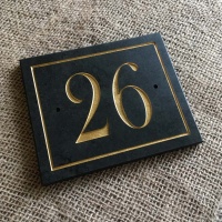 QUALITY Slate House Sign Number Border Design 150 x 125mm - METALLIC GOLD or SILVER